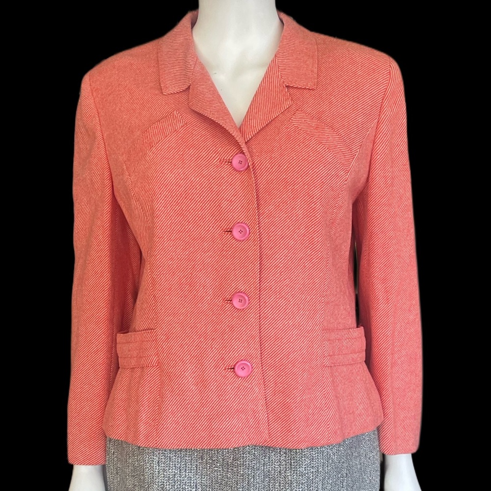 Mid Century Davidow Coral Red And Pink Striped Wool Box Jacket